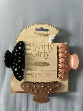 ProBeauty Pearly Girly 3-Pack Hair Claw Clips - Black, Peachy & Brown